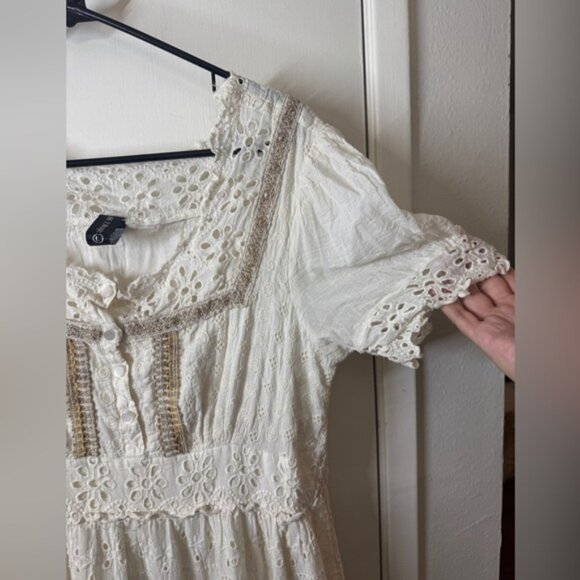 Me2Magic 100% Cotton Floral Eyelet Lace Embroidered Boho Hippie Maxi Dress Large - Picture 4 of 16